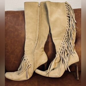 Vintage Cowgirl Western Lace up Fringe Tan Knee-High Women's Boots Size 7